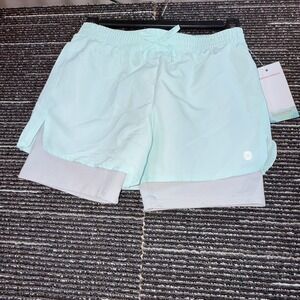 Balance Collection 2-in-1 Athletic Shorts Kids Size M 10/12 New Mint Green Grey